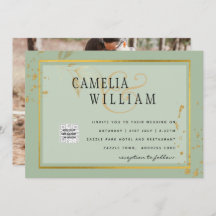 Modern PHOTO-bröllopsinbjudan QR CODE Osa Grönt