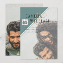 Modern PHOTO-bröllopsinbjudan QR CODE Osa Grönt