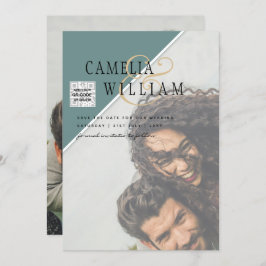 Modern PHOTO-bröllopsinbjudan QR CODE Osa Grönt Inbjudningar