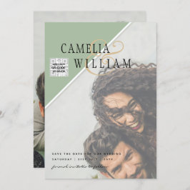 Modern PHOTO-bröllopsinbjudan QR CODE Osa Grönt Inbjudningar