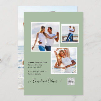 Modern PHOTO-bröllopsinbjudan QR CODE Osa Grönt Inbjudningar