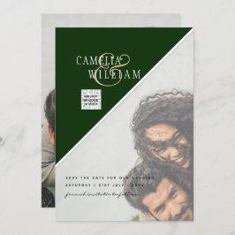 Modern PHOTO-bröllopsinbjudan QR CODE Osa Grönt Inbjudningar