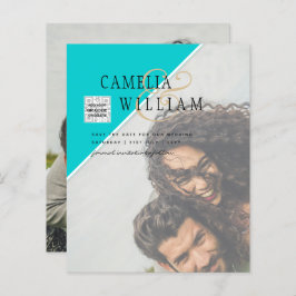 Modern PHOTO-bröllopsinbjudan QR CODE OSA TEAL