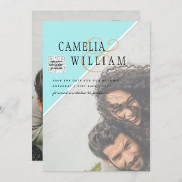 Modern PHOTO-bröllopsinbjudan QR CODE OSA TEAL Inbjudningar