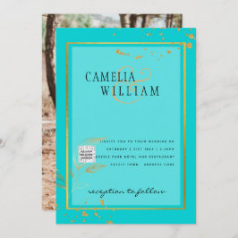 Modern PHOTO-bröllopsinbjudan QR CODE OSA TEAL Inbjudningar