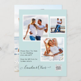 Modern PHOTO-bröllopsinbjudan QR CODE OSA TEAL Inbjudningar