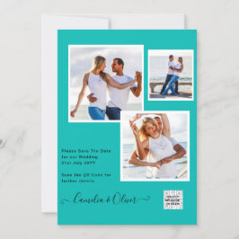 Modern PHOTO-bröllopsinbjudan QR CODE OSA TEAL Inbjudningar