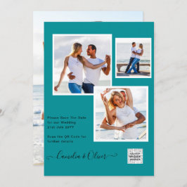 Modern PHOTO-bröllopsinbjudan QR CODE OSA TEAL Inbjudningar