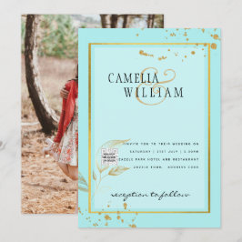 Modern PHOTO-bröllopsinbjudan QR CODE OSA TEAL Inbjudningar