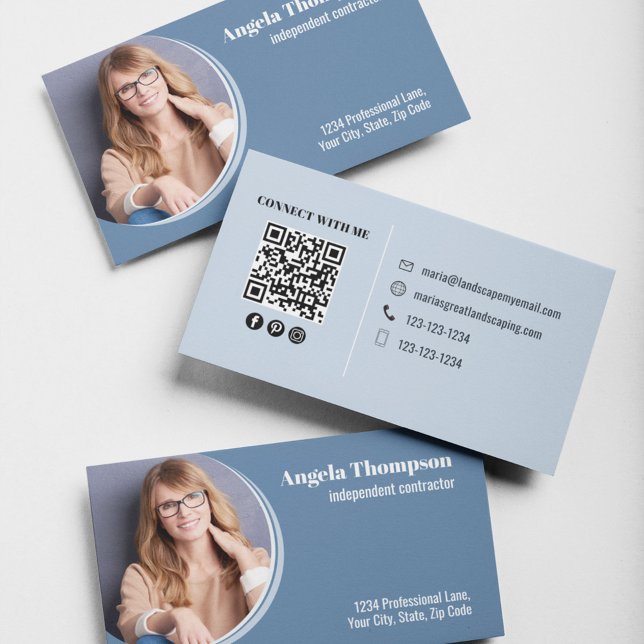 Modern Photo Business Blue QR-kod Visitkort (Modern photo business card template. )