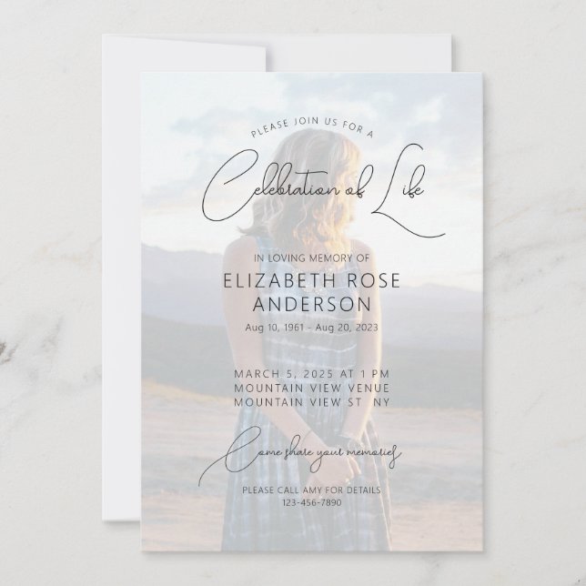 Modern Photo Celebration of Life Invitation Inbjudningar (Framsida)