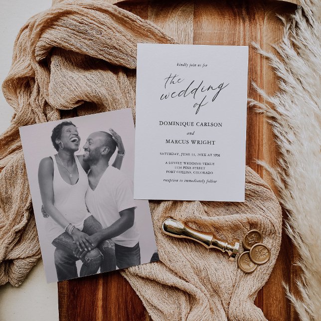 Modern Photo Chic Calligraphy Elegant bröllop Inbjudningar (Skapare uppladdad)