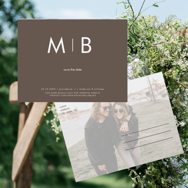 Modern Photo Chocolate Monogram Spara datum Vykort (Skapare uppladdad)