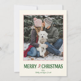 Modern Photo Christmas Card with Candy Cane Julkort
