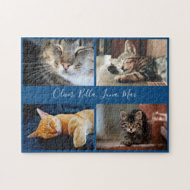 Modern Photo Collage Anpassningsbar Script Namn på Pussel (Horisontell)