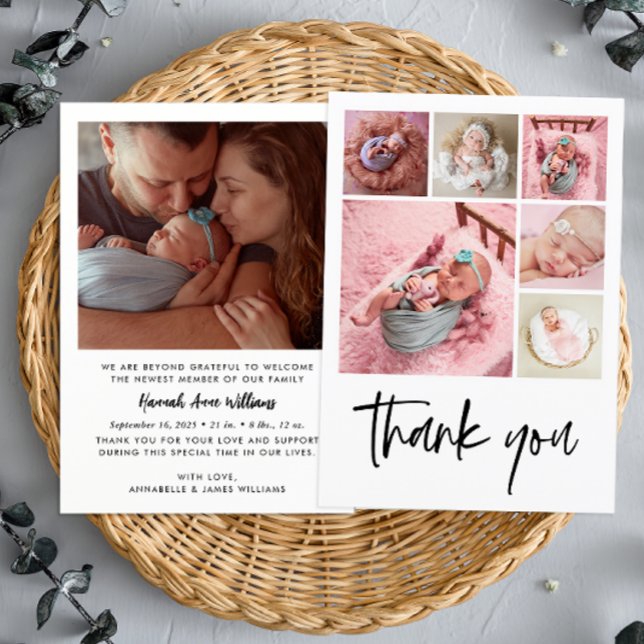 Modern Photo Collage Baby Birth Tack Meddelande (Skapare uppladdad)