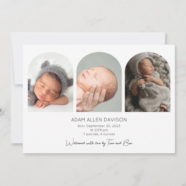 Modern Photo Collage Birth-annons Card Inbjudningar (Framsida)