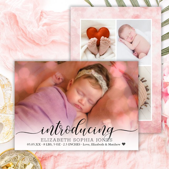 Modern Photo Collage Birth-annons Card Meddelande (Skapare uppladdad)