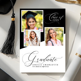Modern Photo Collage Black and White Graduation Meddelande