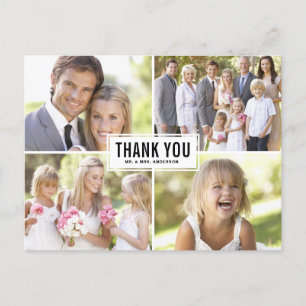 Modern Photo Collage Black Bröllop Tack Vykort
