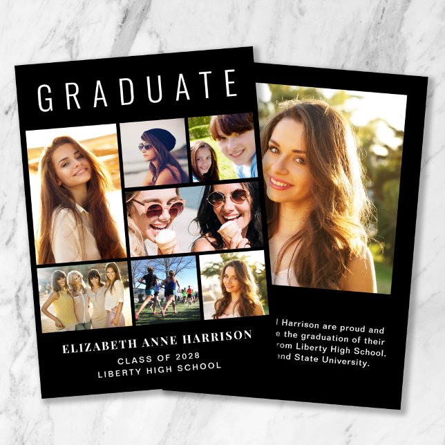Modern Photo Collage Black Studenten (Cherish the milestone: share your graduate's achievement with a custom photo graduation announcement)