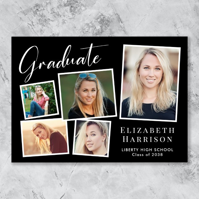 Modern Photo Collage Black Studenten Meddelande (Cherish the milestone: share your graduate's achievement with a custom photo graduation announcement)
