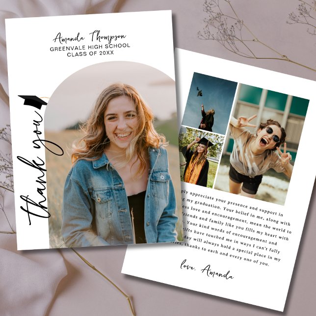 Modern Photo Collage Black White Studenten Tack Kort (Skapare uppladdad)