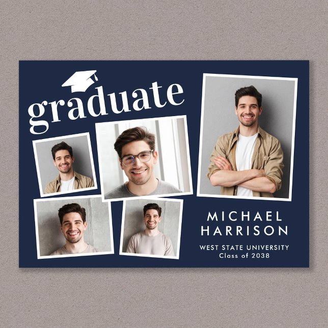 Modern Photo Collage Blue Studenten Meddelande (Cherish the milestone: share your graduate's achievement with a custom photo graduation announcement)