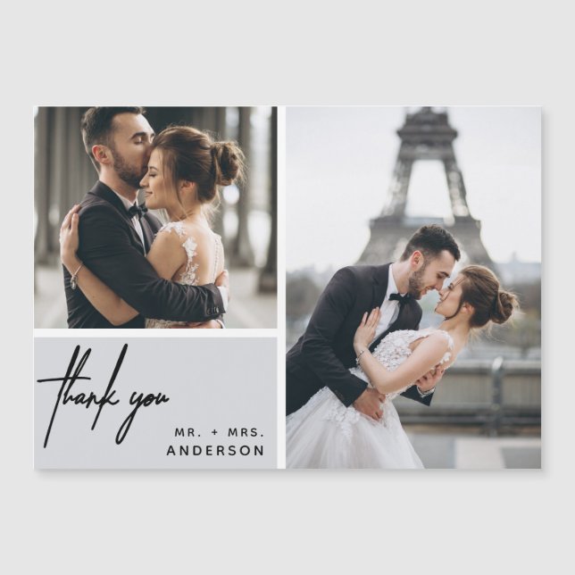 Modern Photo Collage Bröllop Grått Tack (Framsida)