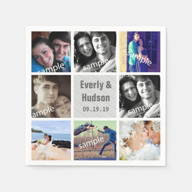 Modern Photo Collage Bröllop Napkins Pappersservett (Framsidan)