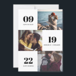 Modern Photo Collage Bröllop Spara Datumet<br><div class="desc">Modern,  elegant fotokollage bröllop spara datum-kort. Design innehåller 3 foton,  datum,  månad,  år med fet stil,  namn och plats på framsidan. Anpassa med mer information/meddelande på baksidan.</div>
