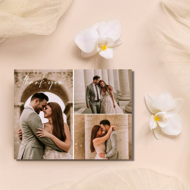 Modern Photo Collage Bröllop Tack Vykort (Modern Photo Collage Wedding Thank You Postcard)