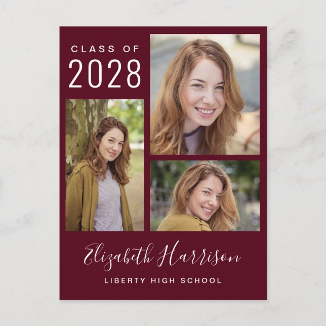 Modern Photo Collage Burgundy Studenten Meddelande Vykort (Framsida)