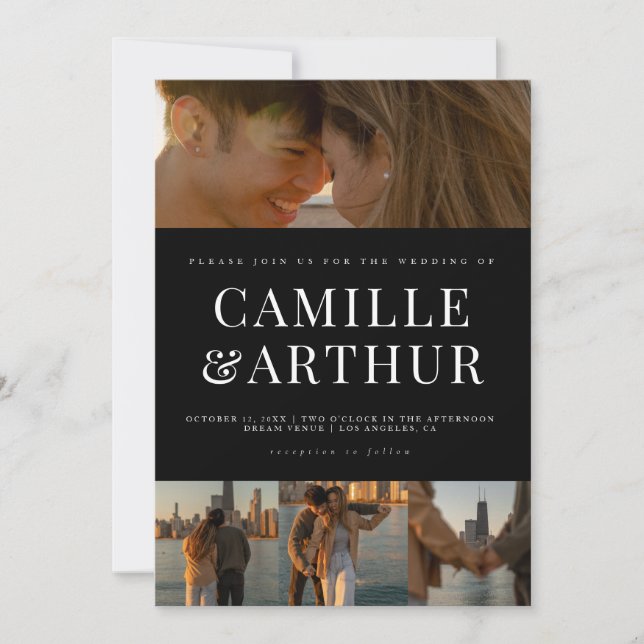 Modern Photo Collage Elegant Snyggt Bröllop Inbjudningar (Framsida)