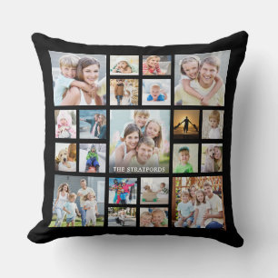 Modern Photo Collage Family Namn eller Title Black Kudde