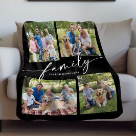Modern Photo Collage Family Script Keepsake Fleecefilt