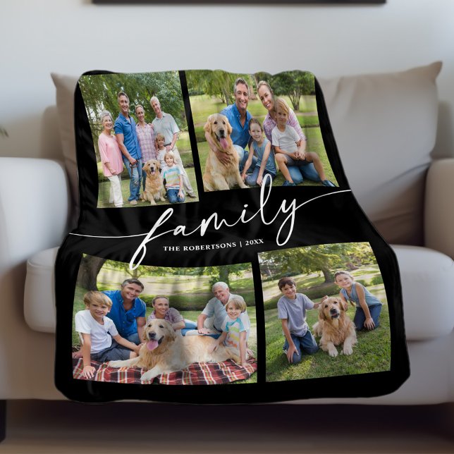 Modern Photo Collage Family Script Keepsake Fleecefilt (Skapare uppladdad)