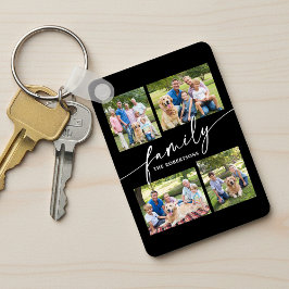 Modern Photo Collage Family Script Keepsake Nyckelring