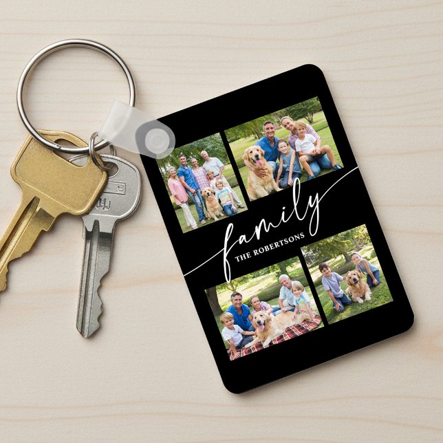 Modern Photo Collage Family Script Keepsake Nyckelring (Skapare uppladdad)