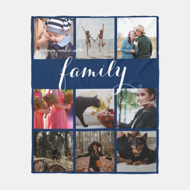 Modern Photo Collage Family Typography Fleecefilt (Framsidan)