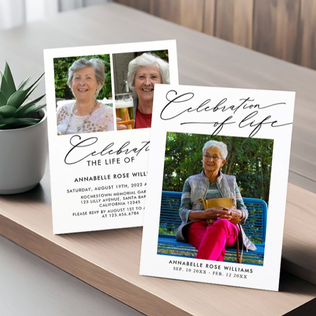 Modern Photo Collage Firande of Life Memorial Inbjudningar (Skapare uppladdad)