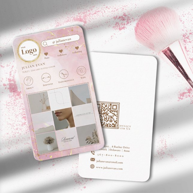 Modern Photo Collage Glitter Ro Guld Rosa Visitkort (Skapare uppladdad)