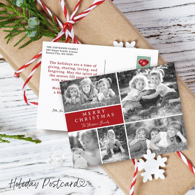 Modern Photo Collage God jul Helg Vykort (Modern Photo Collage Merry Christmas Holiday Postcard)