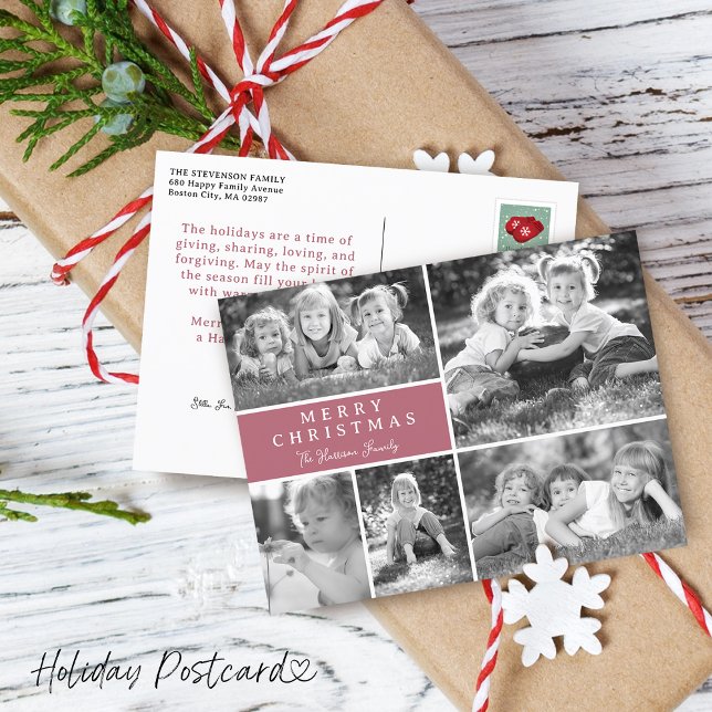 Modern Photo Collage God jul Helg Vykort (Modern Photo Collage Merry Christmas Holiday Postcard)