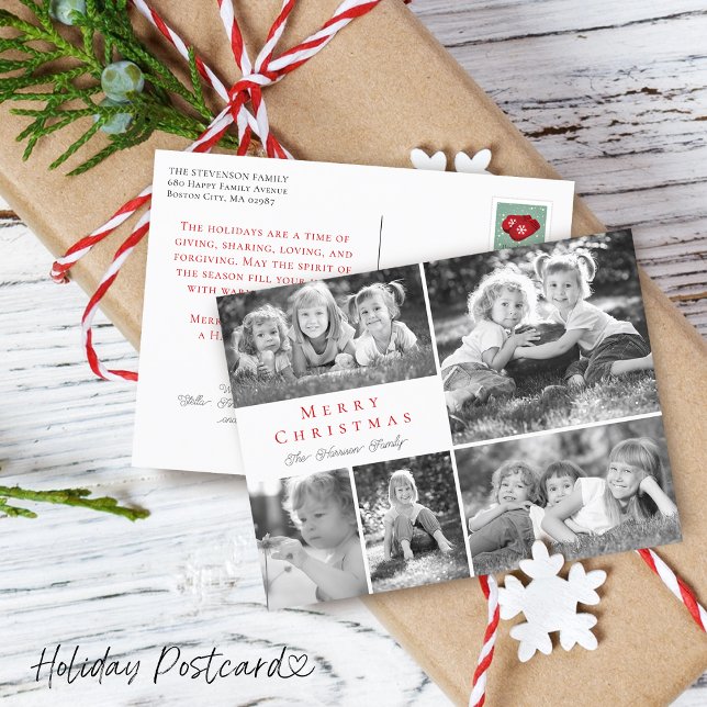 Modern Photo Collage God jul Helg Vykort (Modern Photo Collage Merry Christmas Holiday Postcard)