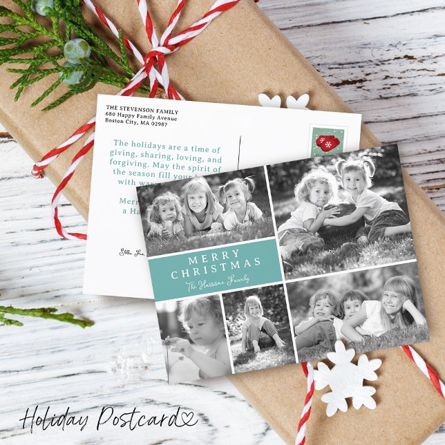 Modern Photo Collage God jul Helg Vykort (Modern Photo Collage Merry Christmas Holiday Postcard)