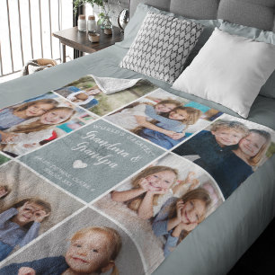 Modern Photo Collage Grandma Grandpa Anpassningsba Fleecefilt
