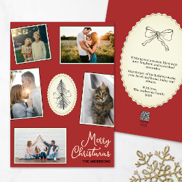 Modern Photo Collage Hand plockade Träd Red Julkort