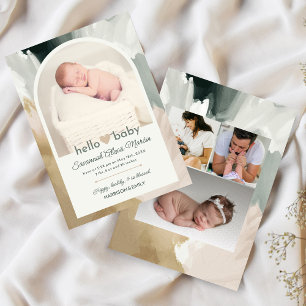 Modern Photo Collage Hej Baby Birth Meddelande