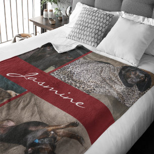 Modern Photo Collage Hund Burgundy Fleecefilt